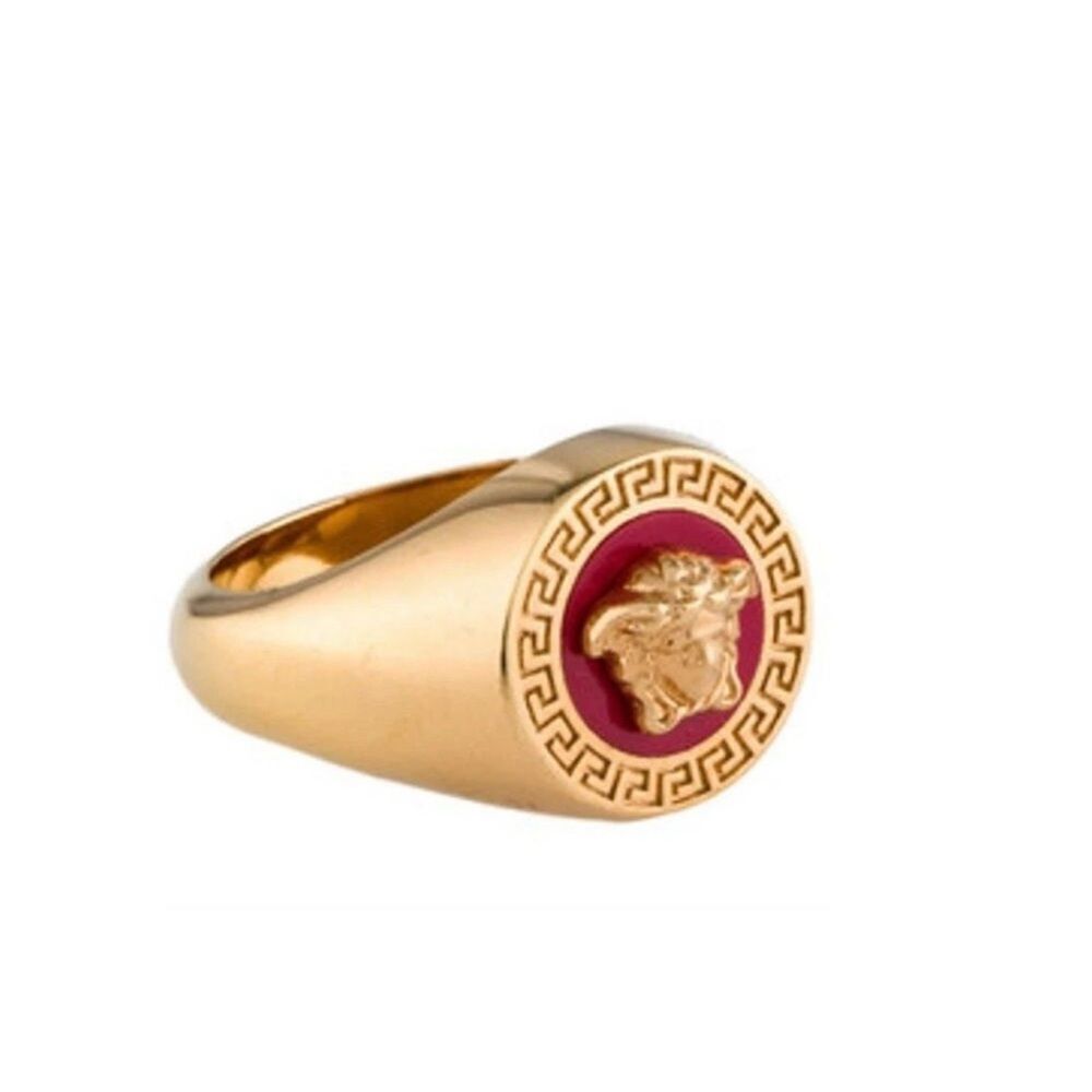 NIB Versace Ring Size IT 15/ US 7 Icon Medusa Head Greca Engraved Gold Tone